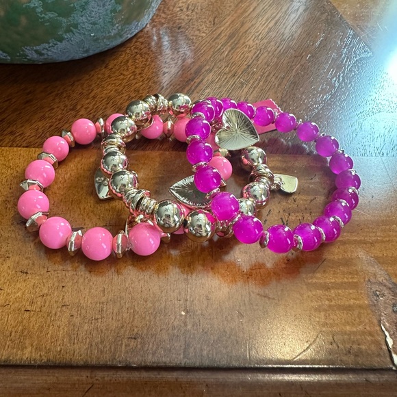 LILLY PULITZER‎ PINK LOVE HEART CHARM BRACELET TRIO STRETCH / BEADED NWT - Picture 6 of 7